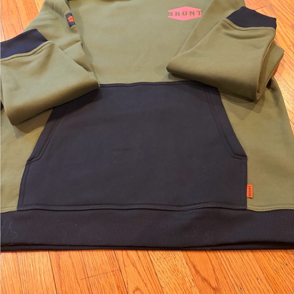 Brunt Olive Green and Black Pullover Hoodie with Orange Logo Size L - Picture 3 of 4